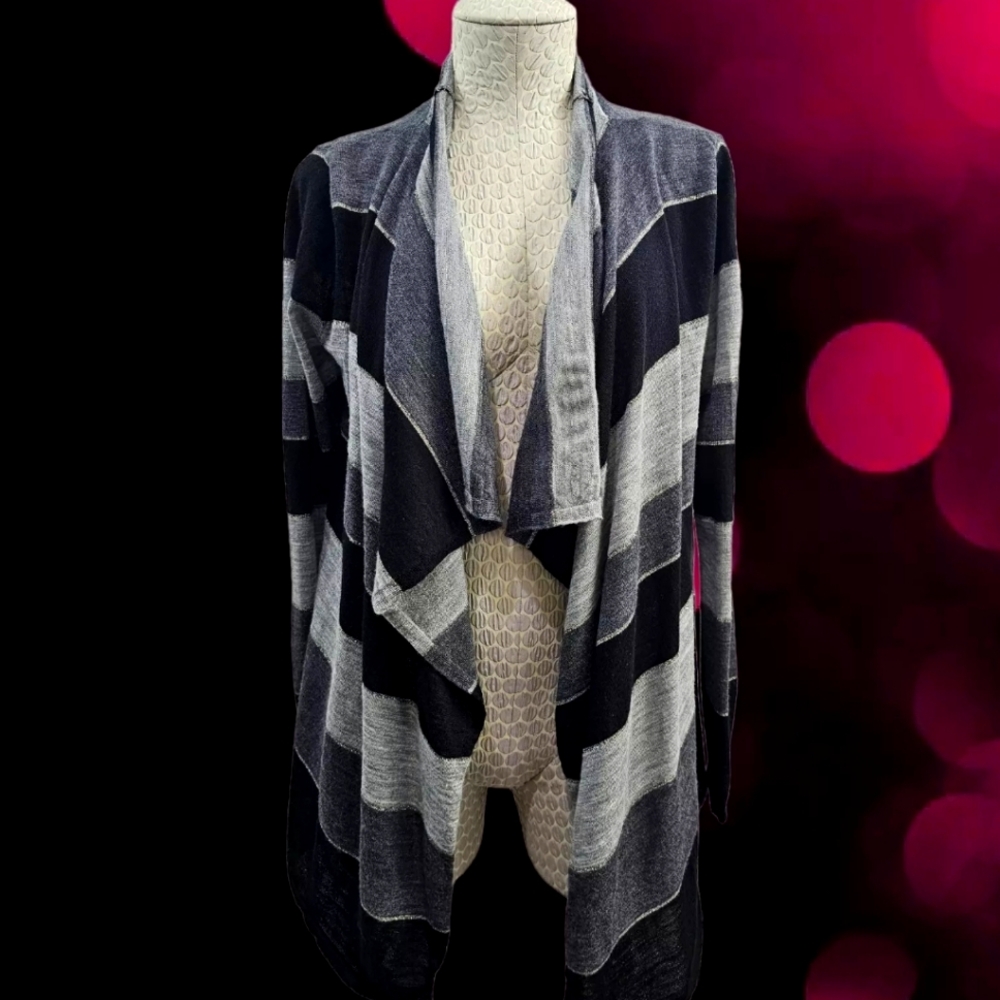 VICTOR Extra Fine Merino Wool‎ Open Front Striped Cardigan Sweater Women's M